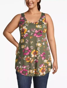 Túnica sin tanque Lane Bryant cuello redondo crepé fluido, 22/24, flora acuarela - Imagen 1 de 7