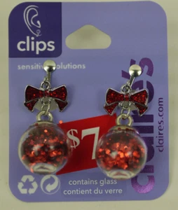 Claire's Red Bow Shaker Clip On Drop Earrings (G131424-1 LOC.H) - Picture 1 of 3