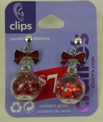 Pendientes colgantes con clip de coctelera de arco rojo Claire's (G131424-1 LOC.H) Foto 1 de 3