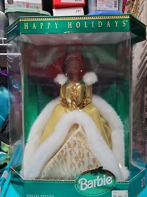 Muñeca Barbie afroamericana Happy Holidays edición especial 1994 nueva en caja bonita dorada Foto 1 de 4