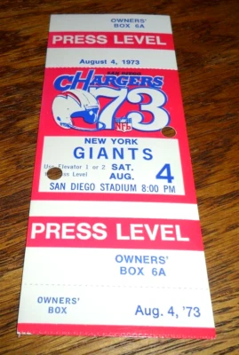 RARE OWNER BOX 1973 TICKET New York @ San Diego Charger Dan Fouts NFL DEBUT QB🏈 - Image 1 of 3