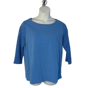 Talbots 1X Camicia in maglia blu fiordaliso top maniche in pizzo - Foto 1 di 3