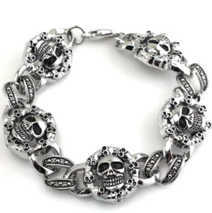 Fashion Stainless Steel Skull Charms Bracelet Men Women Punk Chain Bracelet Gift - Picture 1 of 1