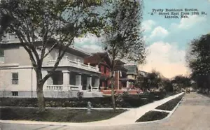Lincoln, NE Nebraska EINE STRASSENSZENE Wohngebiet ~ Häuser ca. 1910 Postkarte - Bild 1 von 2