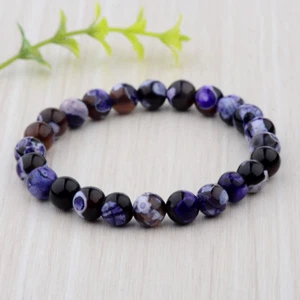 8mm Natural Stone Purple Round Beads Healing Balance Reiki Men's Bracelets Gift - Picture 1 of 11
