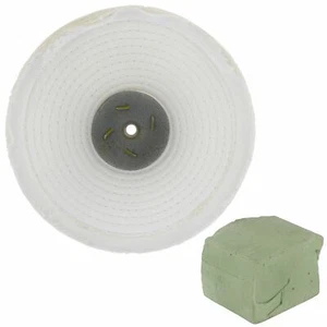 White Close Stitched Polishing Buffing Mop 8" x 1" 2 Row With Compound 250g - Picture 1 of 3