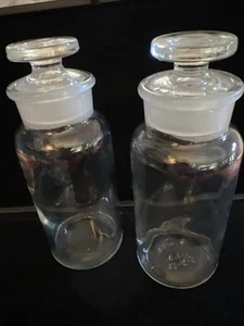 Vintage Lot Of (2) T.C.W. Co. 6.5” Clear Glass Apothecary Bottles W/stopper USA - Picture 1 of 6