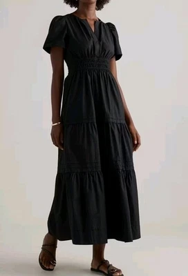 New Quince 100% Organic Cotton Tiered Poplin Maxi Dress-Large Black  - Image 1 of 4