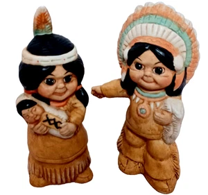 Indianer Figuren 6,5" Junge Mädchen mit Baby Thanksgiving Herbst Vintage - Bild 1 von 7