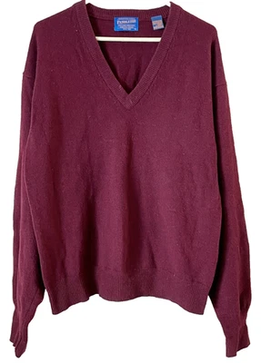 Pendleton Men’s V-Neck Sweater Large 100% Virgin Wool Red Maroon Grandpa VTG 90s - Image 1 of 4