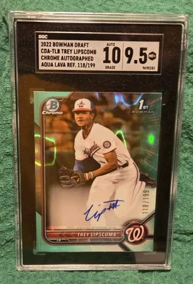 2022 Bowman Chrome Draft Trey Lipscomb Aqua Lava Refractor 118/199 Autographed - Image 1 of 2