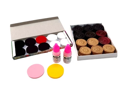 Carrom Coins (Wooden Coins+ Acrylic Coins + 2 powder + 2 Striker) Combo Set. - Image 1 of 3