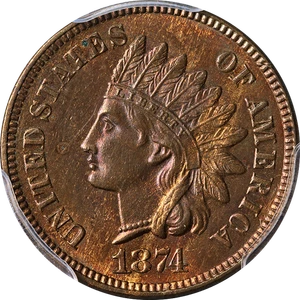 1874 Indian Cent PCGS MS64 RB Nice Eye Appeal Nice Strike - Picture 1 of 4