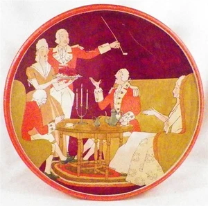 Art Deco Uneeda Biscuit Tin Colonial Men Women At Tea Nice Lithograph Vintage - Picture 1 of 8