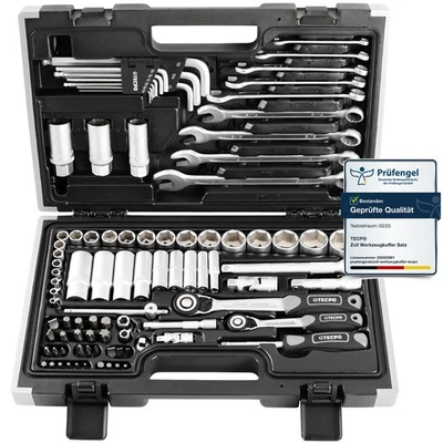 TECPO ZOLL WERKZEUG SATZ 92-tlg. STECKSCHLÜSSEL NÜSSE ZOLL-GRÖßEN RATSCHENKASTEN - Bild 1 von 4