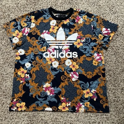 Camiseta Adidas Her Studio London Para Mujer L Grande Azul Trifolio Geométrica Floral Foto 1 de 4