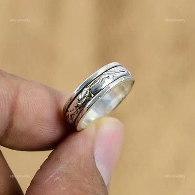 Anillo Elegante Alivio del Estrés Giratorio Esposa Plata Esterlina Natural Sin Piedra Talla 6 Foto 1 de 4