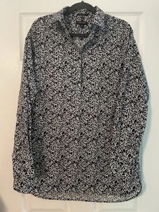 LANDS' END Woman’s 12 T. Tall Black Gray Print "No Iron Supima" Blouse Top - Picture 1 of 12