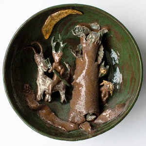 Keramik Schale Malerei Unterglasur Fabelszene unbekannt 20 Jahrhundert - Picture 1 of 4