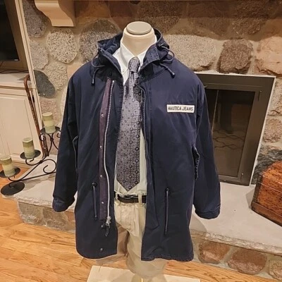 Винтажный Nautica джинсы Мужская куртка XL с капюшоном хлопок Y2K ретро - Изображение 1 из 4