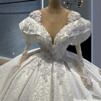 Muslim Ball Gown Sash Beaded Wedding Dress OffShoulder Bridal Wedding Gowns  - Image 1 of 4