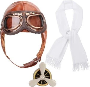 Aviator Costume 4Pcs 1920s Vintage Aviator Hat With Goggles White Scarf Brooc... - Picture 1 of 6