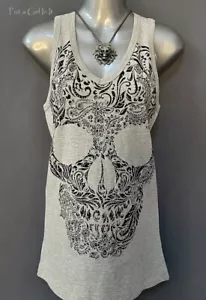 Nuevo VOCAL Mujer CRISTAL GRIS AZÚCAR CALAVERA RECORTE TÚNICA CAMISETA SIN MANGAS CAMISA S M L XL - Imagen 1 de 8