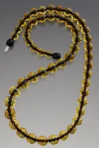 Genuine BALTIC AMBER Round Faceted Greenish Beads Necklace 20.3g 200812-2 - Picture 1 of 3