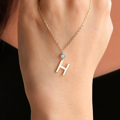 Gold Birthstone Necklace for Women Alphabet Letter A-Z Pendant Chain Necklace - Image 1 of 4