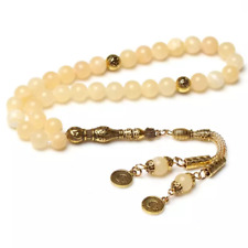 LOT of 5 !! Handmade natural beige jade beads gold muslim tasbih rosary masbaha