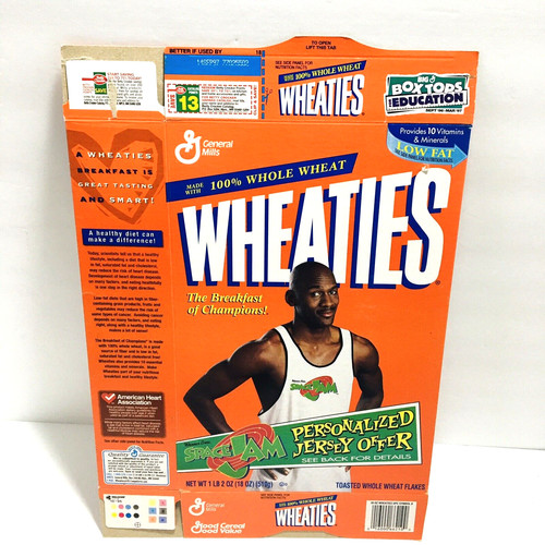 Michael Jordan Space Jam anni '90 General Mills Wheaties scatola piatta cereali RARA