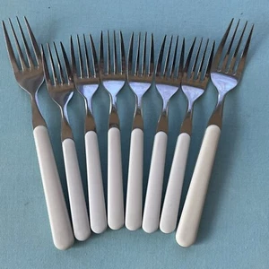 8 Forks NOUVELLE Reed And Barton Select Stainless Flatware plastic Vintage White - Picture 1 of 6