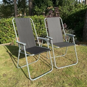 2 x Garden Chair Metal Folding Armchair Outdoor Beach Furniture Patio Balcony - Picture 1 of 4