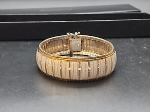Vtg Technibond Sterling Silver 925 Dome Diamond Cut Wide Flexible Bracelet Italy - Foto 1 di 7