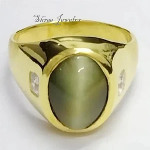 Cats Eye Ring Sterling Chrysobery Ring Natural Cats Eye Chrysobery Ring Cat Eye - Picture 1 of 3