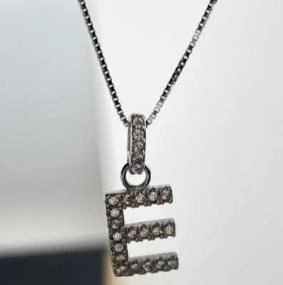 Collana lettera E ciondolo ricoperto da pietre brillanti argento 925 uomo donna. - Immagine 1 di 4