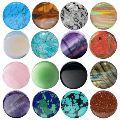 2PCS Natural Stone Ear Gauges Double Flare Saddle Ear Plugs Flesh Tunnel Earlets - Image 1 of 4