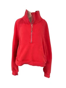 LULULEMON Red 1/2 Zip Crop Oversized Long Sleeve Kangaroo Pocket Sweatshirt READ - Picture 1 of 10