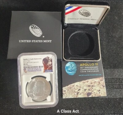 2019-P $1 Silver Dollar Coin Apollo 11 50th Anniversary NGC MS70 with OGP T5457 - Image 1 of 4