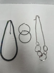 Schmuck Halskette, Ohrring Weihnachten Konvolut, schwarz irisierend und silberfarben - Bild 1 von 5