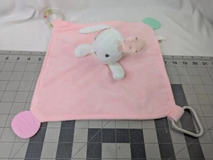 Modern Baby Rabbit Lovey Rattle Pink White Stuffed Animal Toy - Picture 1 of 6