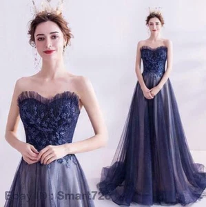 Ladies Off Shoulder Floral Paillette Tulle Sleeveless Dress Rhinestone Prom Gown - Picture 1 of 22