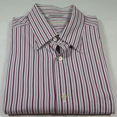 Camisa informal Ermenegildo Zegna para hombre de algodón gris rojo marfil a rayas calce ajustado XL Foto 1 de 4