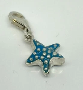 CLEARANCE Solid 925 Sterling Silver Blue Boy Baby Starfish Drop Charm Pendant - Picture 1 of 3