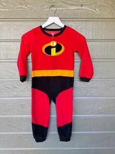 Disney Incredibles 2 Boys One Piece Pajamas Full Zipper Boys Youth Sz 4/5 Fleece - Picture 1 of 5