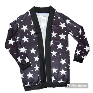 NWT Floral Blooming Womens Black & White Star Longline Knit Open Cardigan Large - Picture 1 of 6