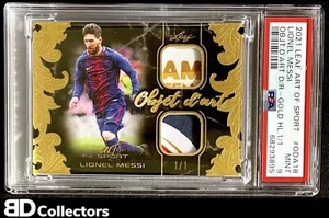 1/1 LIONEL MESSI PSA 9 GOLD HOLOFOIL DUAL PATCH 2021 Leaf Art Of Sport Jersey /1 - Picture 1 of 2