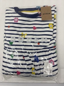 Neu mit Etikett Mini Boden gestreiftes Kleid Herz Blumen Vogelmuster Größe 7-8y - Bild 1 von 3