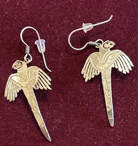 Vintage Wild Bryde Parrot Drop Dangle Pierced Silver Tone Earrings Signed - Picture 1 of 6
