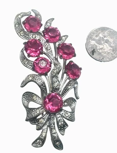 Atemberaubende Vintage 3 1/2" Figur Blumenstrauß Brosche, rosa Krappen Set Steine - Bild 1 von 2